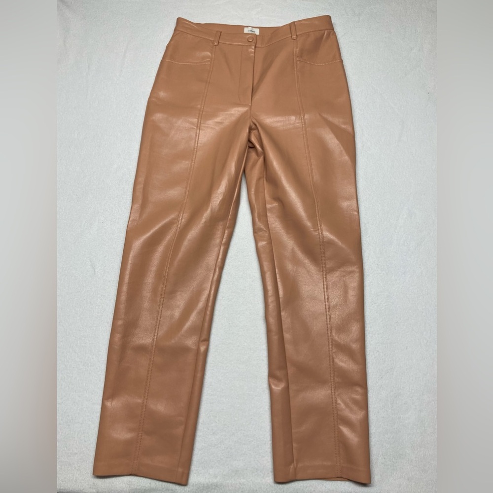Wilfred Aritzia Melina Pants Womens 10 Vegan Faux Leather Straight Leg Camel Tan